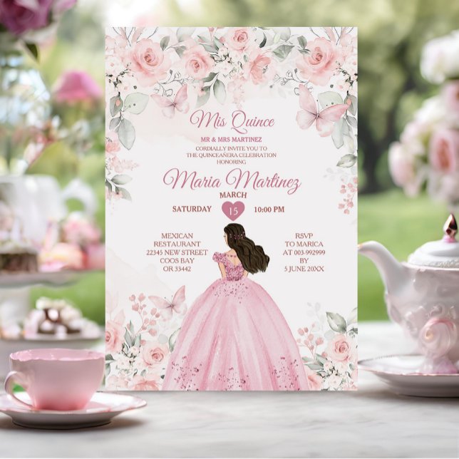Elegant Pink Roses Floral 16. mexikanische Quiñcea Einladung (Von Creator hochgeladen)