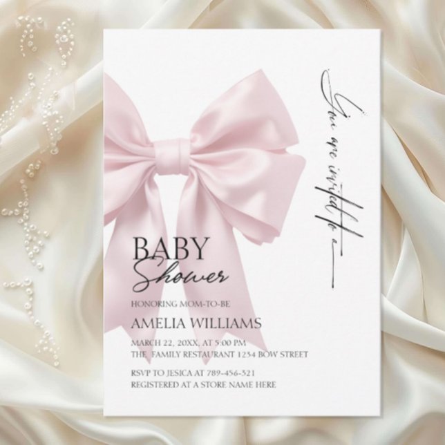 Elegant Pink Satin Bow Baby Shower Einladung (Von Creator hochgeladen)