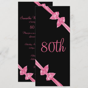 Elegant Pink Satin Bows 80. Geburtstag Einladung