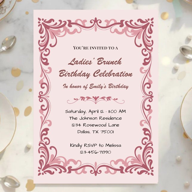 Elegant Pink Scroll Ladies’ Tea Birthday Party Einladung (Von Creator hochgeladen)