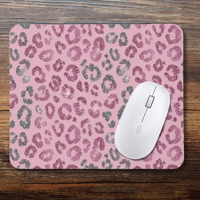 Elegant Pink Silver Glitter Leopard on Rose Gold Mousepad (Von Creator hochgeladen)