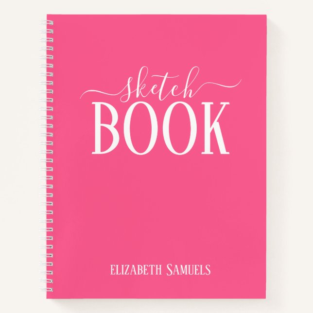 Elegant Pink Sketch Book with name gift for her Notizbuch (Vorderseite)
