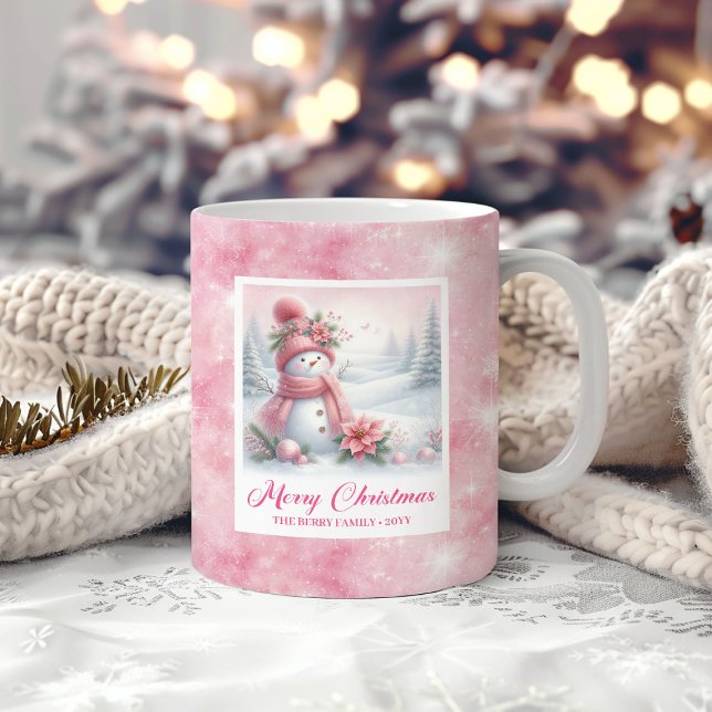 Elegant Pink Snowman Cozy Winter Forest Scene Xmas Kaffeetasse (Elegant Pink Snowman Cozy Winter Forest Scene Xmas Coffee Mug)