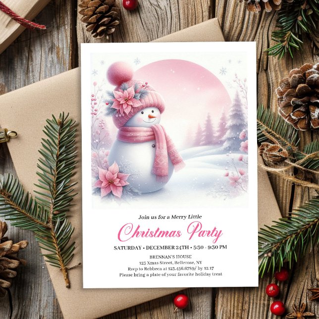 Elegant Pink Snowman Kids Editable Christmas Invit Einladung (Elegant Pink Snowman Kids Editable Christmas Invitation

)