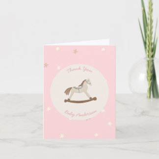 Elegant Pink Stars Boho Rocking Horse Dankeskarte