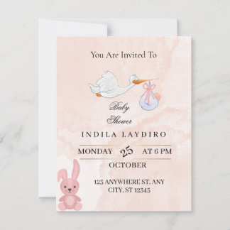 Elegant Pink Stork Baby Shower Mitteilungskarte