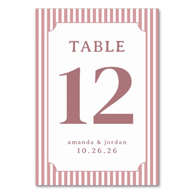Elegant Pink Striped Table Number Tischnummer (Vorderseite)