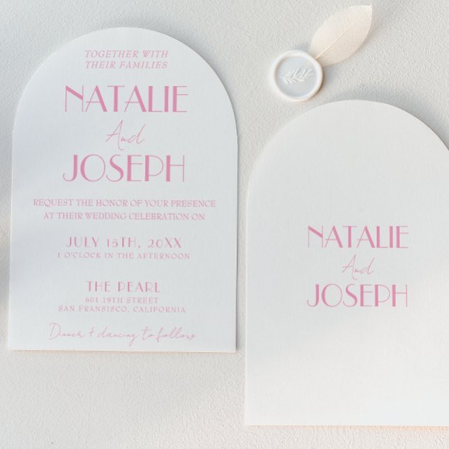 Elegant Pink Stylish Minimalist Arched Wedding Einladung (Von Creator hochgeladen)