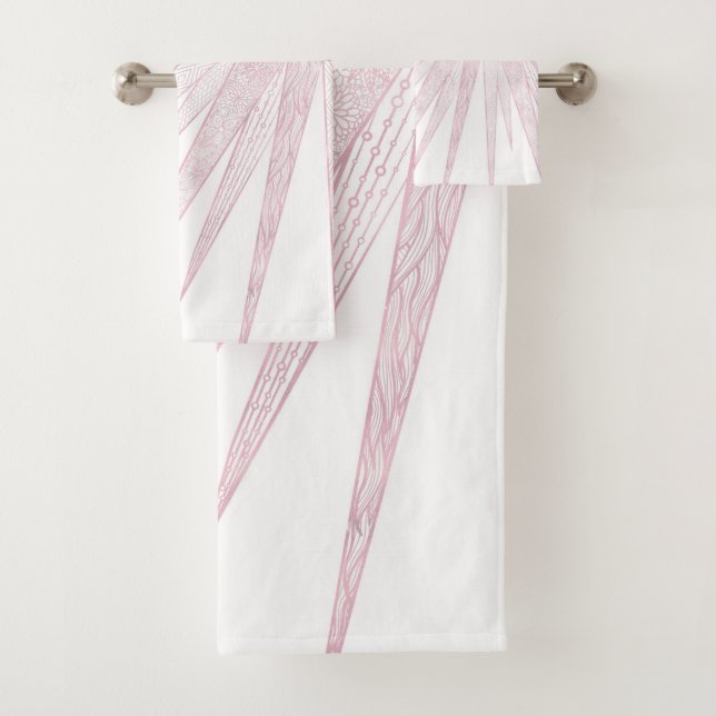 Elegant Pink Sun Moon Doodle Mandala White Design Badhandtuch Set (Insitu)