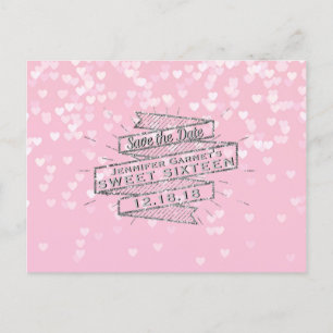 Elegant Pink Sweet 16 Geburtstag Save the Date Ankündigungspostkarte
