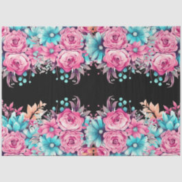 Elegant Pink & Teal Watercolor Floral Borders Seidenpapier