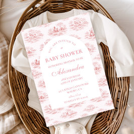 Elegant Pink Toile Baby Shower Einladung