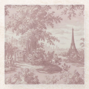 Elegant Pink Toile de Jouy Französisch Country Sze Glasuntersetzer