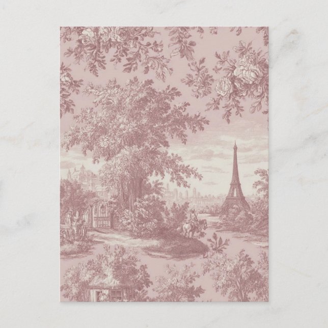 Elegant Pink Toile de Jouy Französisch Country Sze Postkarte (Vorderseite)