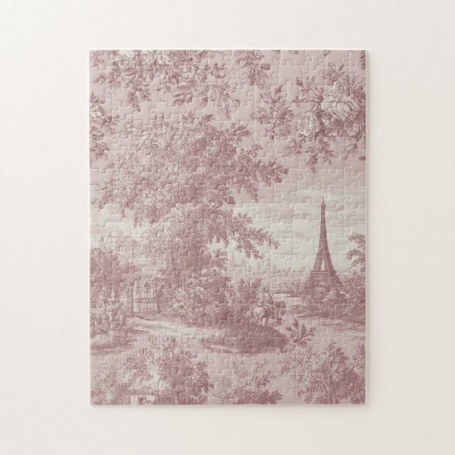 Elegant Pink Toile de Jouy Französisch Country Sze Puzzle (Vertikal)