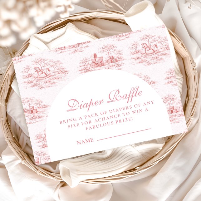 Elegant Pink Toile Diapper Raffle Begleitkarte (Von Creator hochgeladen)