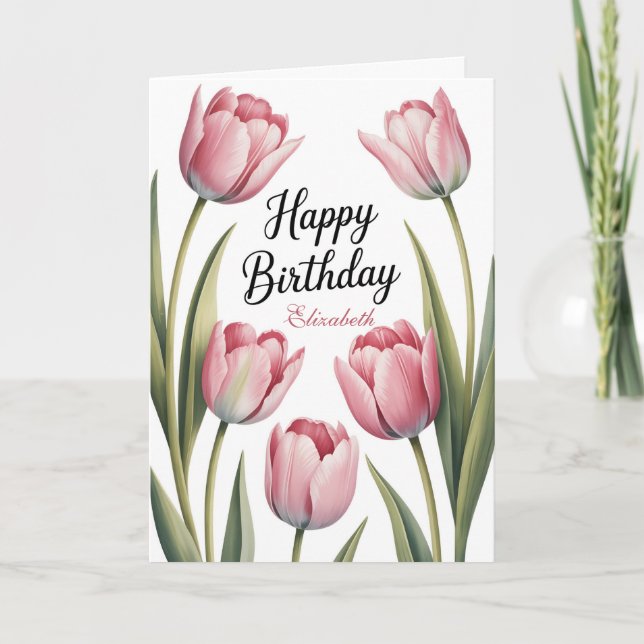 Elegant Pink Tulip Floral Birthday Karte (Vorderseite)