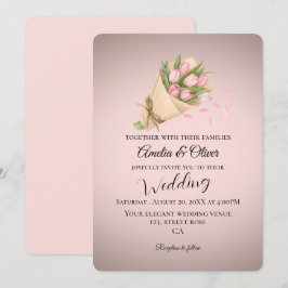 Elegant Pink Tulips Bouquet Wedding Einladung