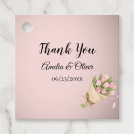 Elegant Pink Tulips Bouquet Wedding Geschenkanhänger