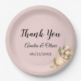 Elegant Pink Tulips Bouquet Wedding Pappteller