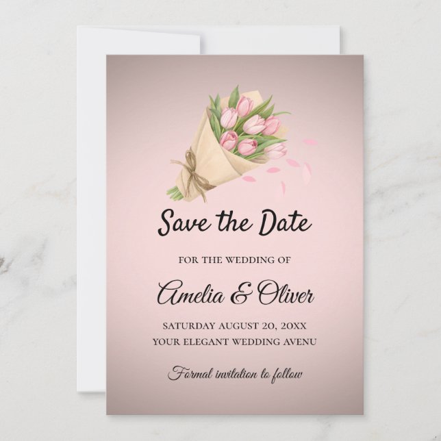 Elegant Pink Tulips Bouquet Wedding Save The Date (Vorderseite)
