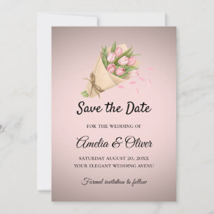 Elegant Pink Tulips Bouquet Wedding Save The Date