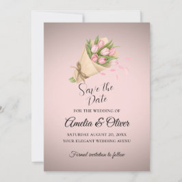 Elegant Pink Tulips Bouquet Wedding Save The Date