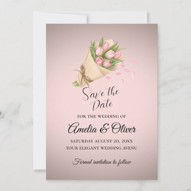Elegant Pink Tulips Bouquet Wedding Save The Date (Vorderseite)