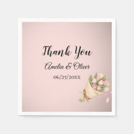 Elegant Pink Tulips Bouquet Wedding Serviette