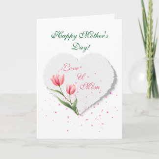 Elegant Pink Tulips & Paper Heart Mother's Day  Karte