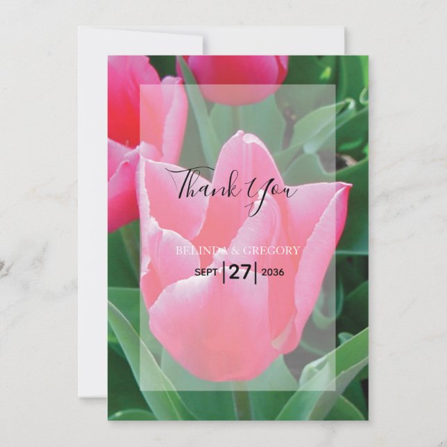 Elegant Pink Tulips Wedding Dankeschön Card Dankeskarte (Rückseite)