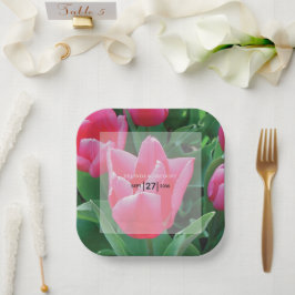 Elegant Pink Tulips Wedding Pappteller