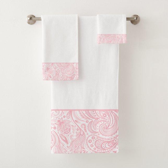 Elegant Pink Vintag Floral Paisley Badhandtuch Set (Insitu)