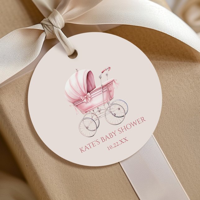 Elegant Pink Vintage Baby Carriage Baby Shower Geschenkanhänger (Von Creator hochgeladen)