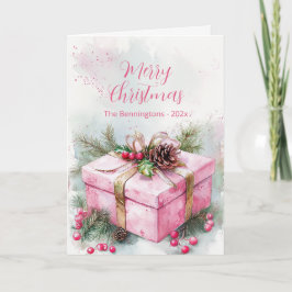 Elegant Pink Vintage Christmas Folded Holiday Card Feiertagskarte