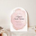 Elegant Pink Wasserfarbe Weißer Süß 16 Geburtstag Einladung<br><div class="desc">Dieses moderne Design zeichnet sich durch eine dünne Schriftzeiche und Ihren eigenen Text auf einem Aquarellplatz aus, der in einem geometrisch geformten Rahmen in Gold umrissen ist. Fügen Sie den Text mithilfe des Vorlagenformulars hinzu. Die erweiterten Editiermenüs, auf die über das Design Tool zugegriffen wird, ermöglichen es Ihnen, die Schriftart...</div>