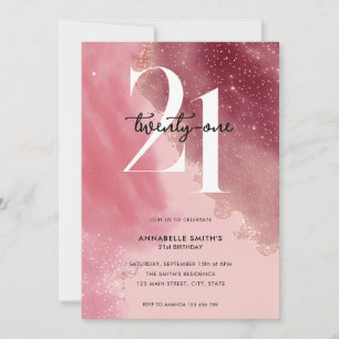 Elegant Pink Watercolor 21. Geburtstag Einladung