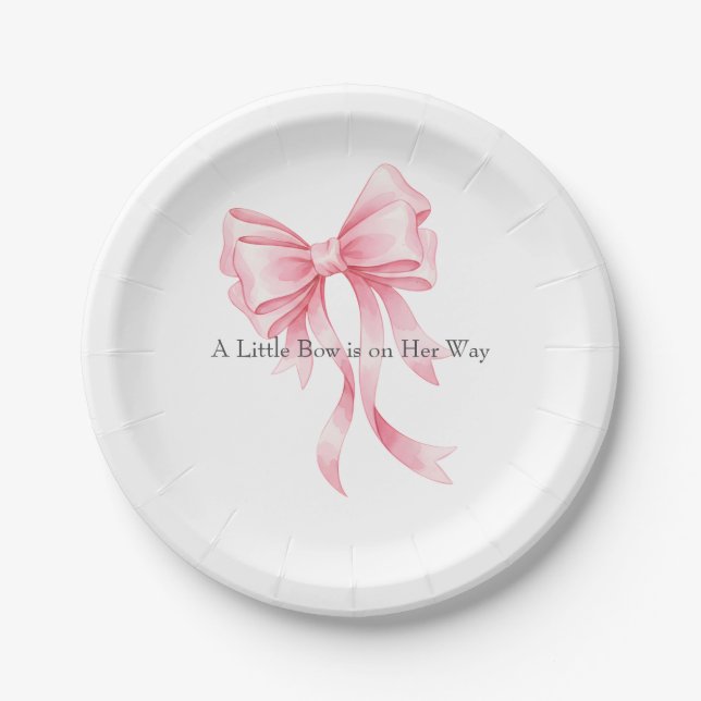 Elegant Pink Watercolor Bow Baby Shower  Pappteller (Vorderseite)