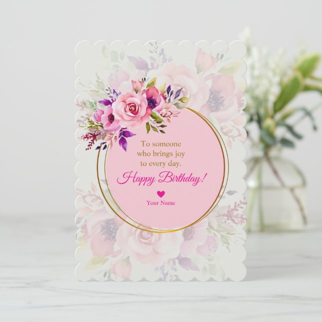 Elegant Pink Watercolor Floral Birthday Einladung (Stehend Vorderseite)
