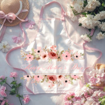 Elegant Pink Watercolor Flower Kitchen Apron