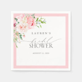 Elegant Pink Watercolor Flowers Bridal Shower Serviette