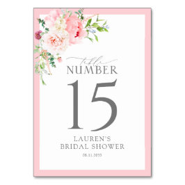 Elegant Pink Watercolor Flowers Bridal Shower Tischnummer