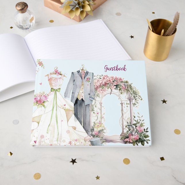 Elegant Pink Wedding Floral Guestbook Gästebuch (Vorderseite offen)
