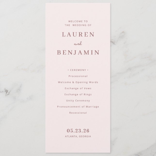 Elegant Pink Wedding Program Programm (Vorderseite)