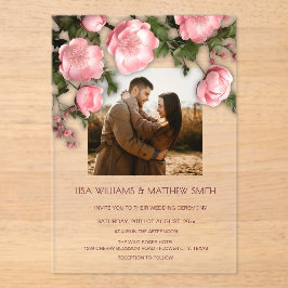 Elegant Pink White 3D Roses Wedding Acryleinladungen