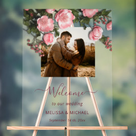 Elegant Pink White 3D Roses Wedding Acrylschild