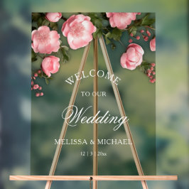 Elegant Pink White 3D Roses Wedding Acrylschild