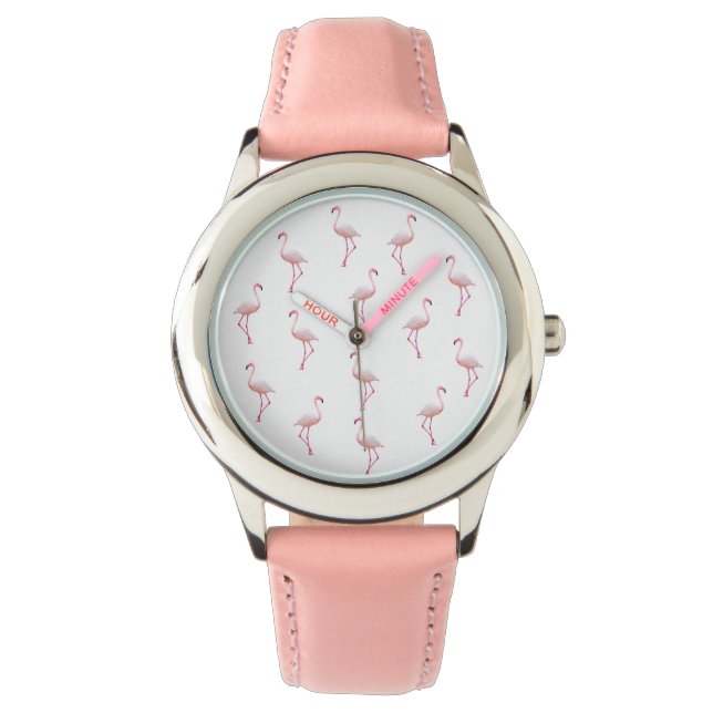 Elegant Pink White Flamingo | Monogramm Custom Armbanduhr (Vorderseite)