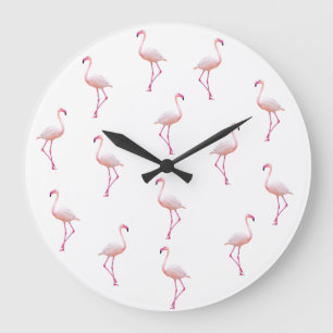 Elegant Pink White Flamingo Monogramm Custom Große Wanduhr