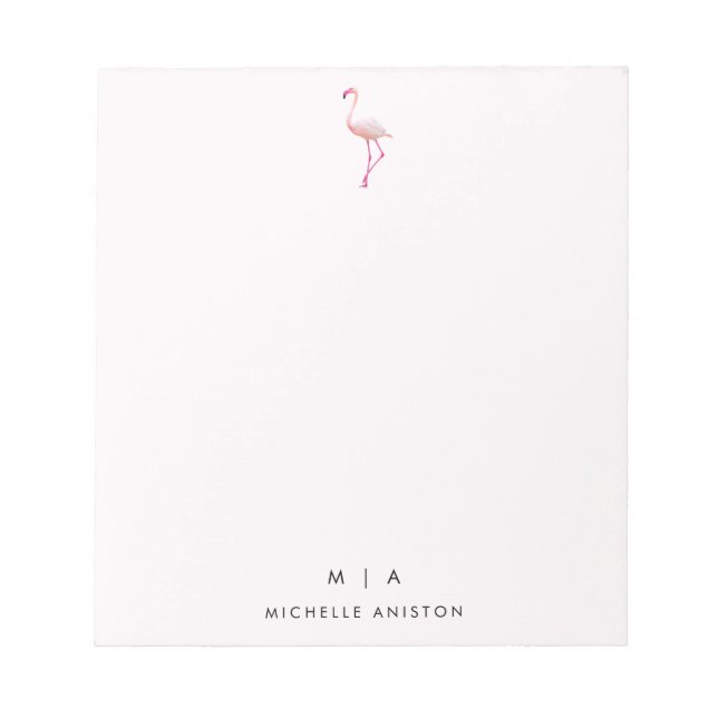 Elegant Pink White Flamingo | Monogramm Custom Notizblock (Vorderseite)
